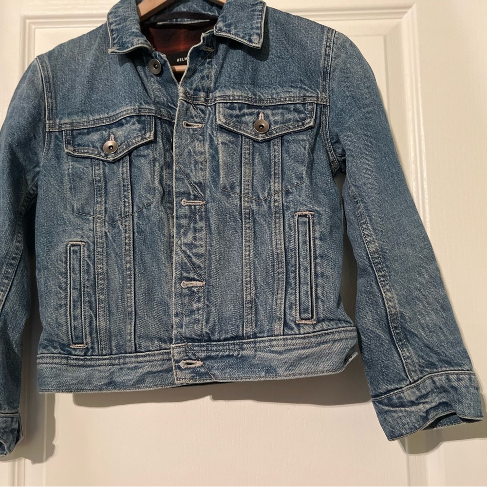Helmut Lang Blue Denim Jacket with Red Plaid Lining